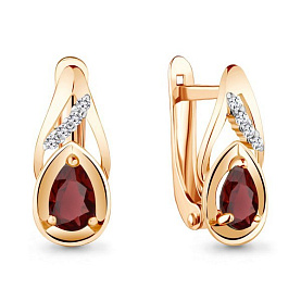 Серьги Аквамарин - Золото 375, Гранат, Фианит (арт. 4734503А.8)