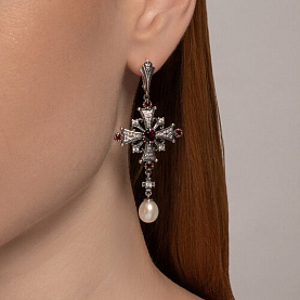 Серьги Diamant - Серебро 925, Гранат, Жемчуг культивированный, Фианит (арт. 95-321-02037-1)