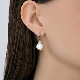 Серьги Diamant - Серебро 925, Жемчуг синтетический, Фианит (арт. 94-121-00092-1)
