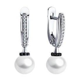 Серьги SOKOLOV - Серебро 925, Жемчуг имитация, Фианит, Шпинель (арт. 94026906)