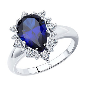 Кольцо SOKOLOV - Серебро 925, Синтетический сапфир , Фианит (арт. 88010017)
