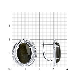 Серьги Diamant - Серебро 925, Обсидиан, Фианит (арт. 94-320-00962-1)