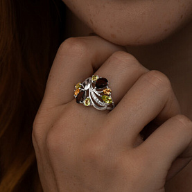 Кольцо SOKOLOV - Серебро 925, Гранат, Фианит, Хризолит, Цитрин (арт. 92011833)