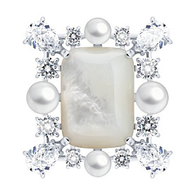 Брошь Diamant - Серебро 925, Жемчуг имитация, Перламутр, Фианит (арт. 94-340-00520-1)