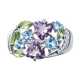 Кольцо SOKOLOV - Серебро 925, Аметист, Топаз, Фианит, Хризолит (арт. 92011834)