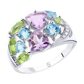 Кольцо SOKOLOV - Серебро 925, Аметист, Топаз, Фианит, Хризолит (арт. 92011834)