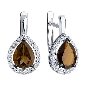 Серьги Diamant - Серебро 925, Раухтопаз, Фианит (арт. 94-320-02047-2)