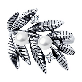 Кольцо SOKOLOV - Серебро 925, Жемчуг имитация, Фианит (арт. 95010164)