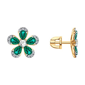Серьги SOKOLOV - Золото 585, Изумруд, Фианит (арт. 729366)