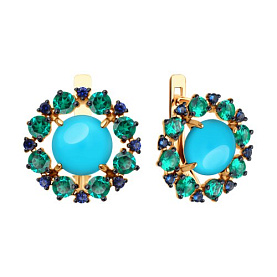 Серьги SOKOLOV - Золото 585, Бирюза, Изумруд, Фианит (арт. 72-00312)