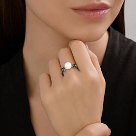 Кольцо SOKOLOV - Серебро 925, Жемчуг имитация, Фианит (арт. 94014416)