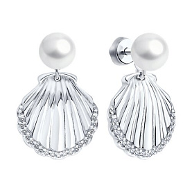 Серьги SOKOLOV - Серебро 925, Жемчуг имитация, Фианит (арт. 94027226)