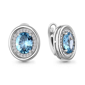 Серьги Аквамарин - Серебро 925, Синтетический топаз, Фианит (арт. 45014492А.5)