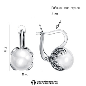 Серьги Красная пресня - Серебро 925, Жемчуг имитация (арт. 33616440)