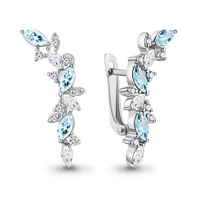 Серьги Аквамарин - Серебро 925, Топаз, Фианит (арт. 4964102А.5)