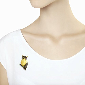 Брошь SOKOLOV - Серебро 925, Фианит, Янтарь пресс. (арт. 83040022)