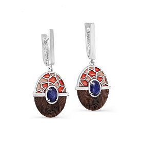 Серьги Кабаровских - Серебро 925, Эмаль, Сапфир (арт. 12-673-1118)