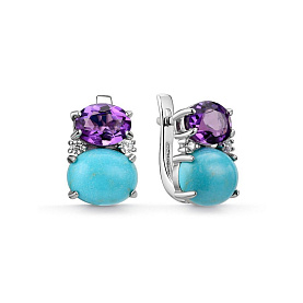 Серьги Дар - Серебро 925, Аметист, Бирюза, Фианит (арт. С-5039рк43801)