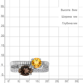 Кольцо Аквамарин - Серебро 925, Кварц дымчатый , Фианит, Цитрин (арт. 65032635А.5)