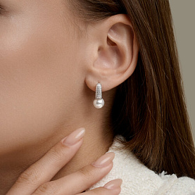 Серьги Diamant - Серебро 925, Жемчуг синтетический, Фианит (арт. 94-120-00192-1)