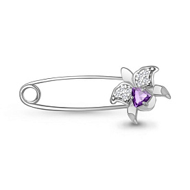 Булавка Аквамарин - Серебро 925, Аметист, Фианит (арт. 7748904А.5)