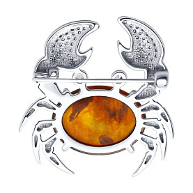 Брошь SOKOLOV - Серебро 925, Фианит, Янтарь пресс. (арт. 83040036)