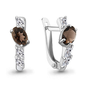 Серьги Аквамарин - Серебро 925, Кварц дымчатый , Фианит (арт. 45026001.5)