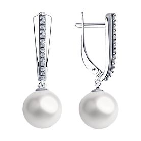 Серьги SOKOLOV - Серебро 925, Жемчуг синтетический, Фианит (арт. 94023546)