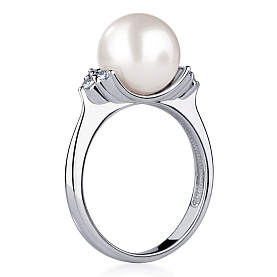 Кольцо Platinum Lab. - Платина 950, Жемчуг культивированный, Бриллиант (арт. ПК-212-02)
