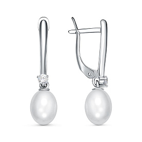 Серьги Красная пресня - Серебро 925, Жемчуг имитация, Фианит (арт. 33617248Д)
