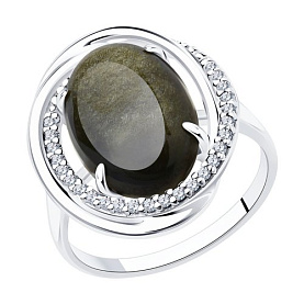 Кольцо Diamant - Серебро 925, Обсидиан, Фианит (арт. 94-310-00962-1)