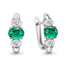 Серьги Аквамарин - Серебро 925, Синтетический изумруд, Фианит (арт. 450163П.5)