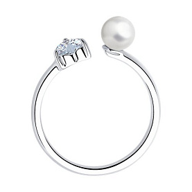 Кольцо SOKOLOV - Серебро 925, Жемчуг имитация, Фианит (арт. 94013684)