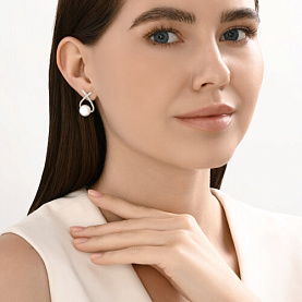 Серьги Diamant - Серебро 925, Жемчуг имитация, Фианит (арт. 94-122-02360-1)