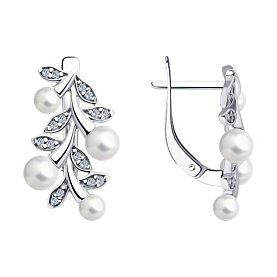 Серьги SOKOLOV - Серебро 925, Жемчуг синтетический, Фианит (арт. 94026058)