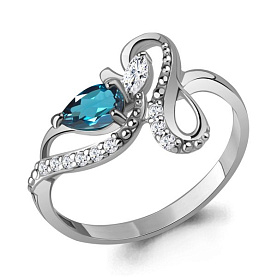 Кольцо Аквамарин - Серебро 925, Топаз лондон, Фианит (арт. 6693208А.5)