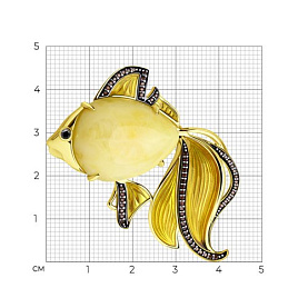 Брошь SOKOLOV - Серебро 925, Фианит, Янтарь пресс. (арт. 83040021)