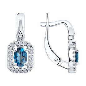 Серьги SOKOLOV - Серебро 925, Топаз лондон, Фианит (арт. 92023185)