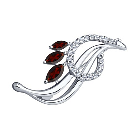 Брошь Diamant - Серебро 925, Гранат, Фианит (арт. 94-340-01048-2)