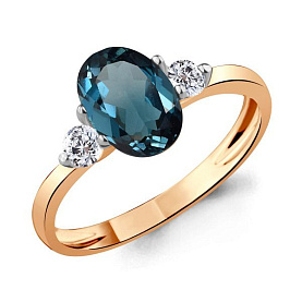 Кольцо Аквамарин - Золото 375, Топаз лондон, Фианит (арт. 6523408.8)