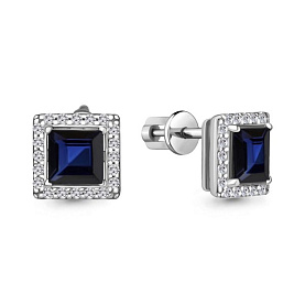 Серьги Аквамарин - Серебро 925, Синтетический сапфир , Фианит (арт. 49367АБ.5)