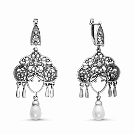 Серьги Красная пресня - Серебро 925, Жемчуг имитация (арт. 3368274)