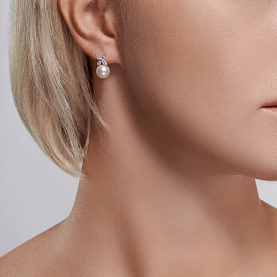 Серьги SOKOLOV - Серебро 925, Жемчуг синтетический, Фианит (арт. 94026050)
