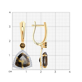 Серьги Diamant - Золото 585, Раухтопаз, Фианит (арт. 51-321-00865-2)