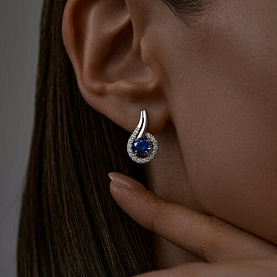 Серьги SOKOLOV - Серебро 925, Синтетический сапфир , Фианит (арт. 88020065)