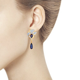 Серьги SOKOLOV - Золото 585, Синтетический сапфир , Фианит (арт. 724830)