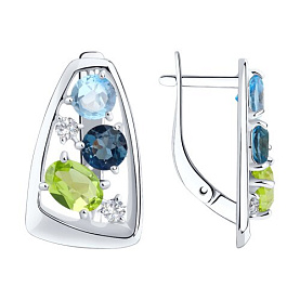 Серьги Diamant - Серебро 925, Топаз, Топаз лондон, Фианит, Хризолит (арт. 94-320-00660-1)