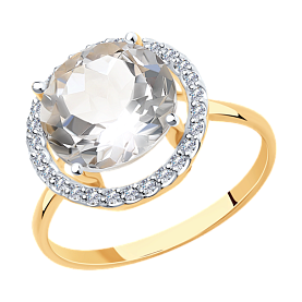 Кольцо SOKOLOV - Золото 585, Горный хрусталь, Фианит (арт. 715819)