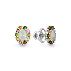 Серьги Дар - Серебро 925, Опал, Турмалин (арт. С-3750рс1170428)