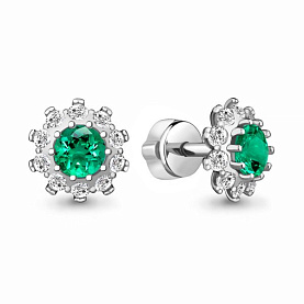 Серьги Аквамарин - Серебро 925, Синтетический изумруд, Фианит (арт. 49195АГ.5)